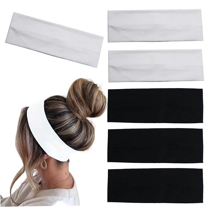6 Pcs Black White Headbands for Women Hair Cotton Headband Non-slip Stretchy Elastic Head Wrap Holder Hair Accessories