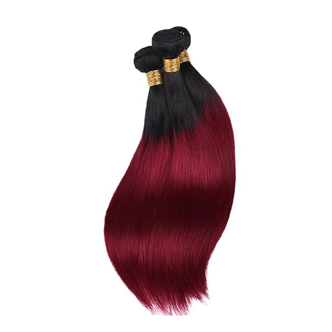 Ombre Bundles Human Hair Burgundy Straight Bundles 12 14 16 Inch Niegmeag 2 Tone Black and Red Bundle Double Weft 1B99J Straight Bundle Hair Weave 150g