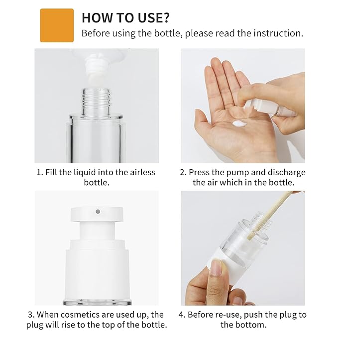 longway 0.5Oz 15ml Clear Airless Cosmetic Cream Pump Bottle Travel Size Dispenser Refillable Containers/Foundation Travel Pump Bottle for Shampoo (PACK of 8)