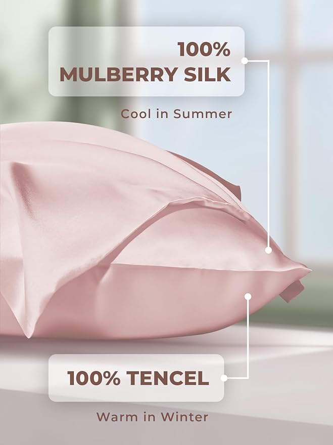 Mulberry Silk Pillowcase for Hair and Skin, SGMSILK 22 Momme Natural Silk Pillow Cases with Zipper, 6A Soft and Smooth Single Sided Pure Silk Pillow Cover (Coral Pink, Standard 20"x26")