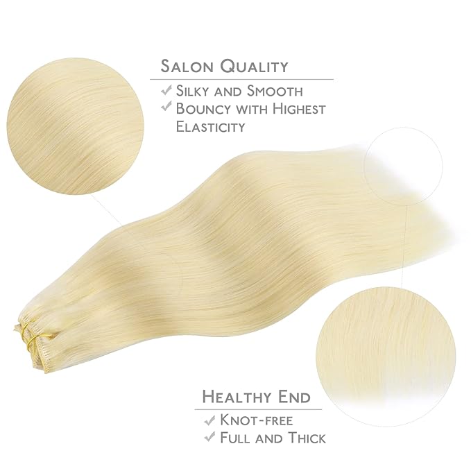 WENNALIFE Clip in Hair Extensions Real Human Hair, 20 Inch 120g 7pcs Human Hair Extensions Clip In Human Hair, Bleach Blonde Hair Extensions Clip In Real Hair Coloured Remy Human Hair Extensions