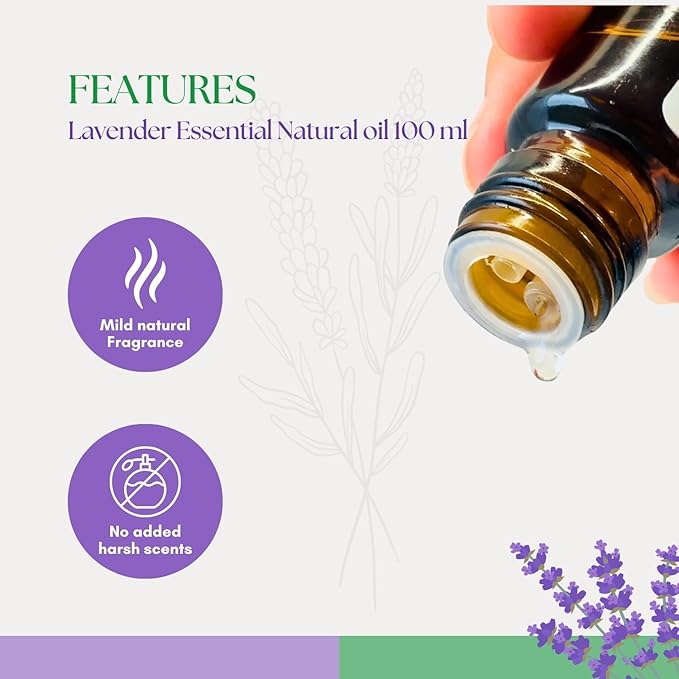 Roots & Above 100ml Pure Lavender Essential Oil – 99% Natural for Candle Making, Soap Making, Diffusers, Humidifiers, Massage, Skin & Hair Care