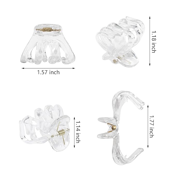 9 pcs 4cm Clear Octopus Claw Clips Medium Small Strong Grip Plastic Hair Clips for Women and Girls White Thin to Thick Hair, Holder Small Pony or Half Bun.