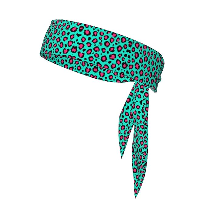 Boys Girls Sports Sweat Band, Boho Style Elastic Head Ribbon for Running Fitness Spa, Beauty Skinny Cheetah Turquoise Mint Green Leopard Print Headwear Hand Decor