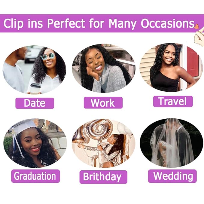 Curly Clip In Extension Human Hair 3C 4A Kinky Curly Clip Ins Full Head for Black Women Brazilian Remy Human Hair Natural Color 8Pcs with18clips 120g/Set (14 inch, curly wave)