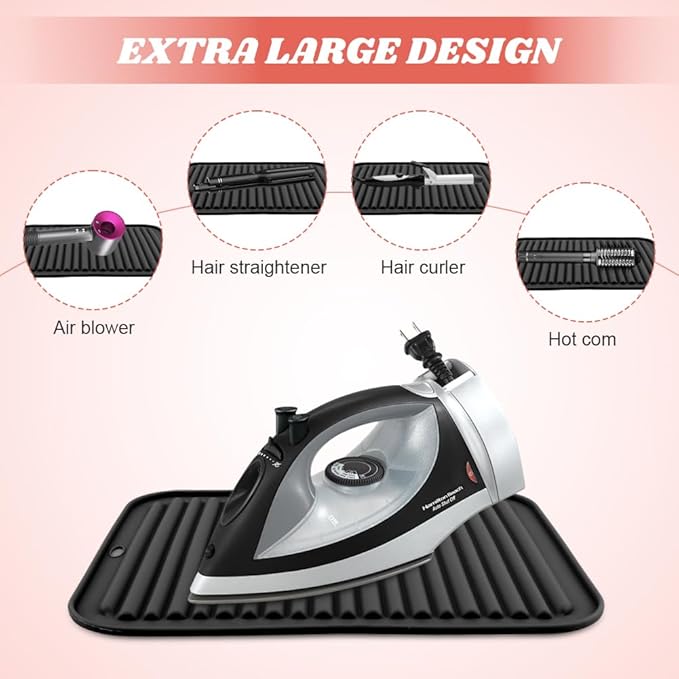 Heat Resistant Silicone Mat for Hair Tools: Curling Iron, Flat Iron, Hair Straightener - Portable Hair Styling Pad Cover(Black)