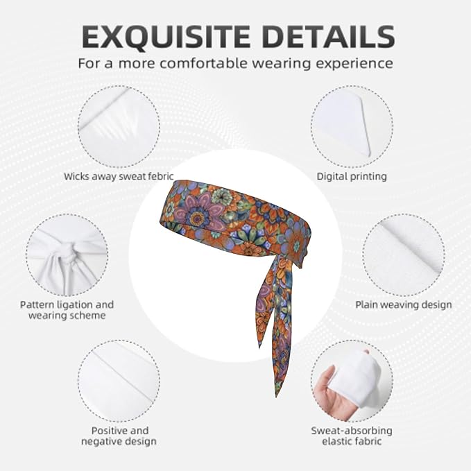 Sports Tie Headband Bandana Running Athletic Sweat Band Elastic Adjustable Sport Head Tie for Men Women Head Ties Ninja Tie Headbands Tennis Sweatbands Soccer Basketball Teams Running Head Band
