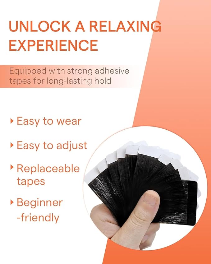 Sunny Hair Tape in Hair Extensions Real Human Hair Invisible Remy Hair Extensions Tape ins for Women Jet Black 18 inch 25G