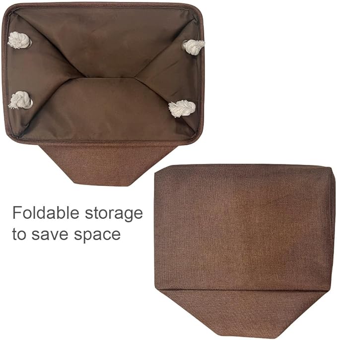 TheWarmHome Organization and Storage Basket for Shelves - 3 Pack 16x12x12 inch Fabric Storage Cubes, Cube Storage Bin for Organizing Closet Cloth Organizer Gift Toy (White & Brown)