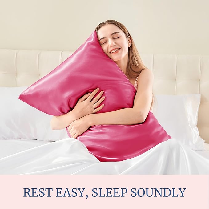 BEDELITE Satin Pillowcase for Hair and Skin, Super Soft Similar to Silk Pillow Cases 4 Pack with Envelope Closure, Cooling Pillowcases for Women Men (20"x40" King Size, Hot Pink)