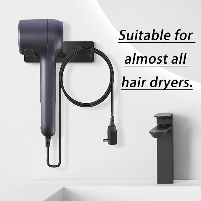 Hair Dryer Holder Wall Mounted 18/8 Stainless Steel Hair Dryer Blow Diffuser Rack Compatible with Dyson Hair Dryer, Space Organizer for Bathroom/Bedroom/Washroom/Barbershop, Self Adhesive(Black)