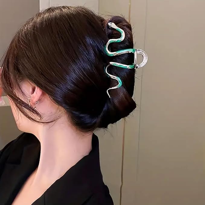 Green Snake Metal Claw Hair Clip, 1Pcs 4.52Inch Hair Clip for Thin/Thick Hair, Non-Slip Strong Hold Grip, Animal Themed Hair Accessory
