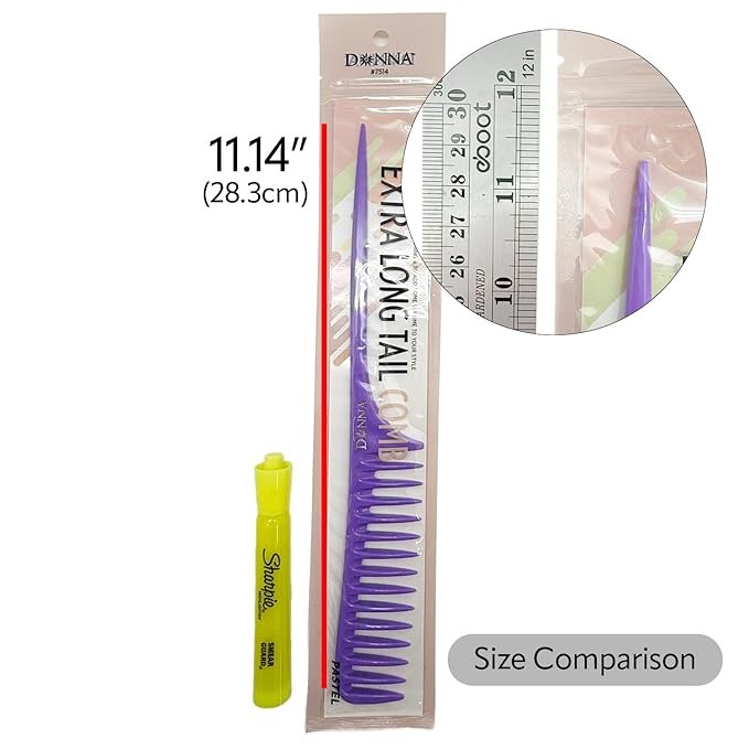 DONNA Extra Long Tail Comb – Wide Tooth Styling Comb with Long Handle for Parting, Sectioning & Braiding – Anti-Static Pastel Hair Comb for Natural & Curly Hair (PURPLE)
