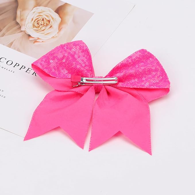 Large Big 7 Inch Glitter Bow Clip Sequin Bling Party Hair Accessories for Women Teens Girls Kids 1 Pcs (Hot Pink2)