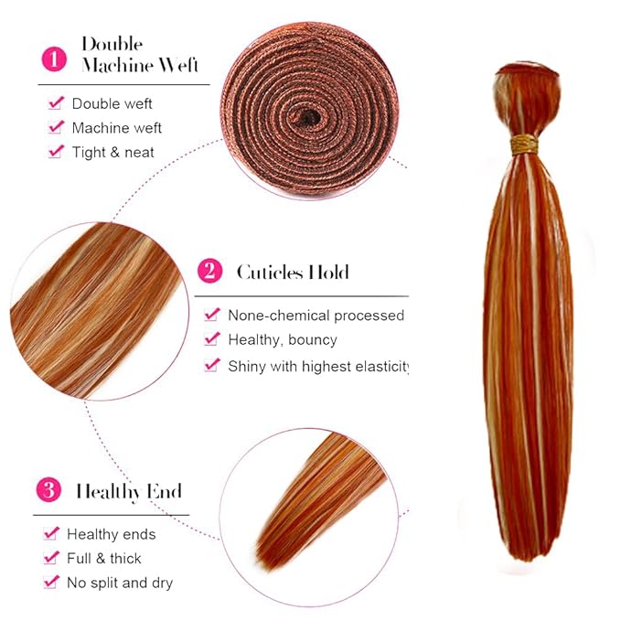 30 32 34 Inch Orange Straight Bundles Human Hair Highlight Blonde Bundle Brazilian Virgin Remy Hair Extensions Niegmeag 2 Tone Orange and Blonde Straight Bundle 300g