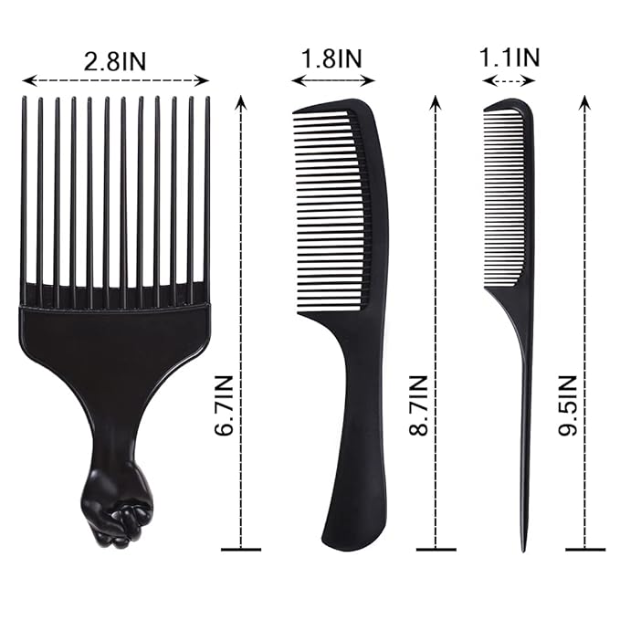 COOKOO 6 Pack Mixed Metal Afro Hair Pick Hair Comb for Women and Men for Thick Natural Curly Hair Detangle Wig Anti Static Styling Comb Pick