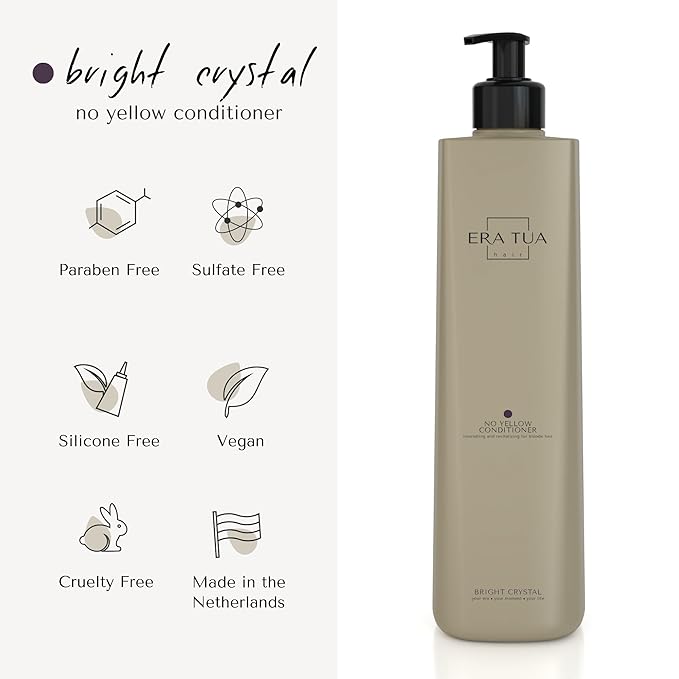 No Yellow Toning Conditioner for Blonde Hair, Silver, Bright Crystal and Purple | Brass Moisturizing Formula | Dutch Made | Green Tea, Jasmine & Rose Scent | 200 ml