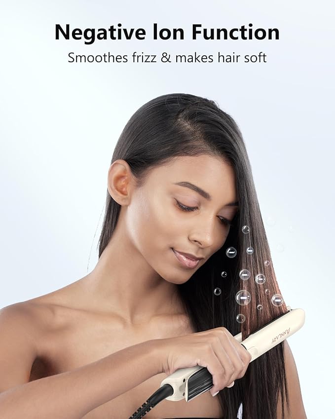 Hair Straightener 1 Inch Flat Iron and Curler 2 in 1 Titanium Ceramic Ionic Dual Voltage Straightener with Heat-Resistant Silicone, for Less Frizz, Shinier & Smoother