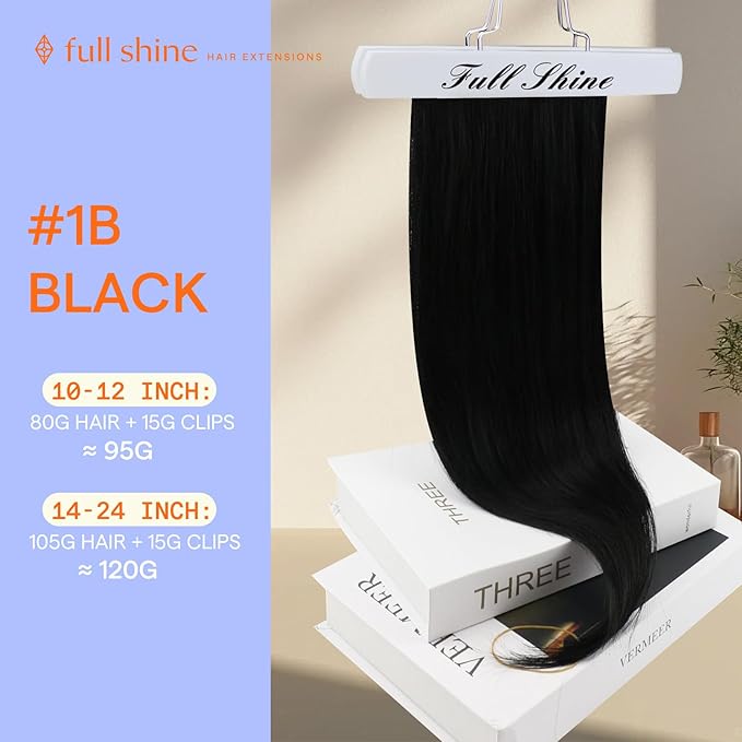 Full Shine Black Hair Extensions Real Human Hair Clip ins Black Straight Clip in Human Hair Extensions Invisible Remy Hair Clip ins for Women 20 Inch 7 Pcs 120 G