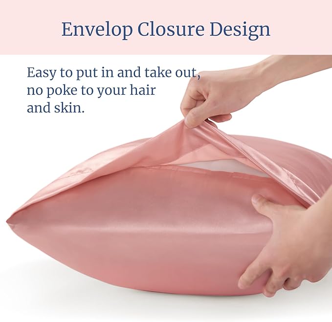 BEDELITE Satin Pillowcase for Hair and Skin, Super Soft and Cooling Similar to Silk Pillow Cases 2 Pack with Envelope Closure, Gift for Women Men(20"x26" Standard Size, Rose Pink)