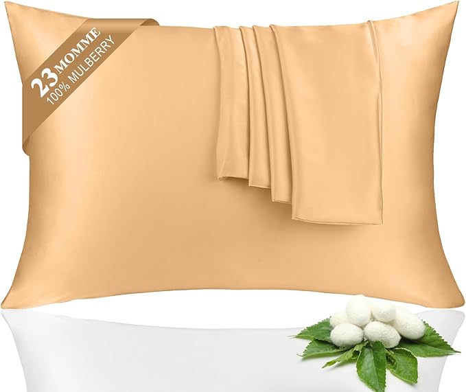 100% Silk Pillowcase 2 Pack for Hair and Skin, Both Sides 23 Momme Grade 6A+ Mulberry Silk Pillowcases with Hidden Zipper, Soft&Smooth Cooling Pillow Cases (Champagne, King 20×36)