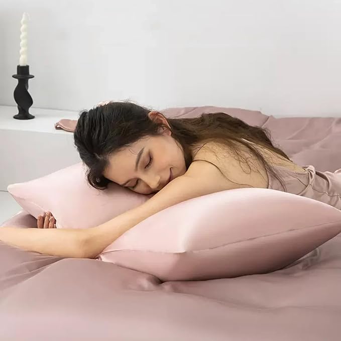 100% Mulberry Silk Pillowcase with Zipper Made in USA, Real 22 Momme Silk Pillow Cases Queen for Hair and Skin, NOT Satin Pillowcase, Anti Acne, Anti Aging, 1 Pc 20"x30" (Queen, Dusty Rose)