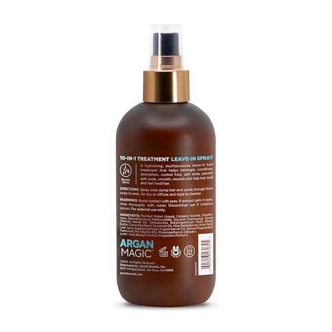 Argan Magic 10 in 1 Hair Treatment & Stylizing Multipurpose Leave in Spray for all Hair Types | Made in USA | Paraben Free | Cruelty Free (8 oz)
