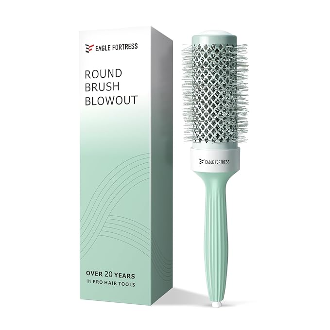 Eagle Fortress Round Brush for Blow Out, Thermal Ceramic Hair Brush for Blow Drying with Ionic Bristle for Professional Blowout Brushing - Green, 43mm