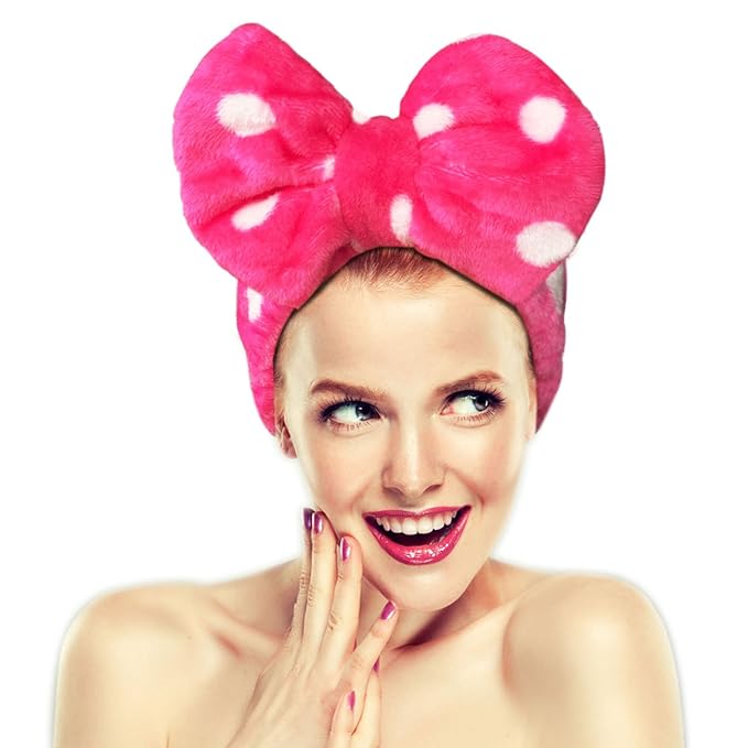 Hairizone Makeup Wrap Headband for Facial Wash Shower Hairband Adjustable Elastic Bowknot Cosmetics Hair Band for Women (Roseo)