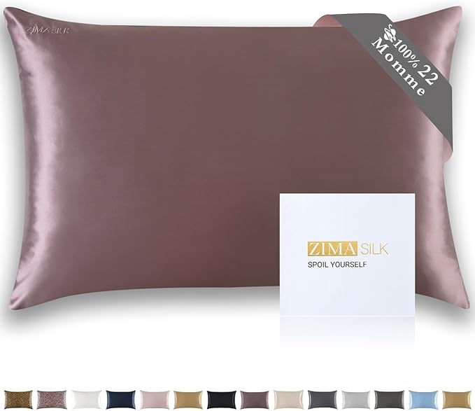 ZIMASILK 22 Momme Silk Pillowcase for Hair and Skin - 100% Pure Mulberry Silk with Hidden Zipper, Grade 6A Luxury Pillow Case for Women, Soft & Durable, Gift Box (Standard 20"x26" Grey Purple)