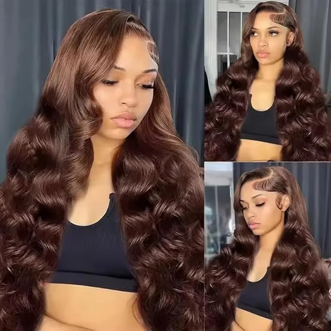 250% Density Chocolate Brown Lace Front Wig Human Hair 13x4 Body Wave Lace Front Wigs Colored Human Hair Wigs For Women HD Transparent Lace Front Wig(26 Inch,Chocolate Brown Wig)