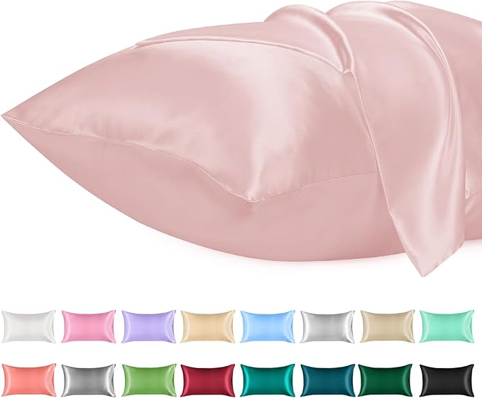 Lirex Satin Pillowcase for Hair and Skin, Super Soft and Cooling Similar to Silk, 2 Pack Standard Size 20"X 26" Pillow Cases with Envelope Closure, Gifts for Women Men, Light Pink