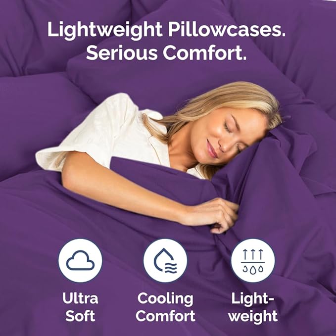 Queen Pillow Cases - 2 Pack - Super Soft Pillowcase Covers - Envelope Enclosure - Hotel Quality Pillow Protectors - Wrinkle Free, Fade, Shrink & Stain Resistant - Machine Washable - 20" x 30" (Purple)