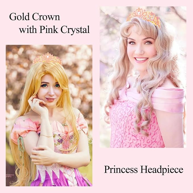 Didder Gold Pink Tiara and Crowns - Elegant Prom Tiara for Women and Girls - Bridal, Birthday, Halloween Party