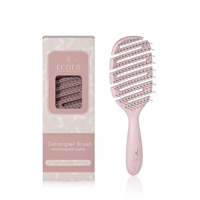 Detangler Hairbrush, Vented Detangling Brush for Straight, Wavy, Curly and Fine Hair, Quick Smoothing for Women and Men, Eco-Friendly & Sustainable Material (Pink)