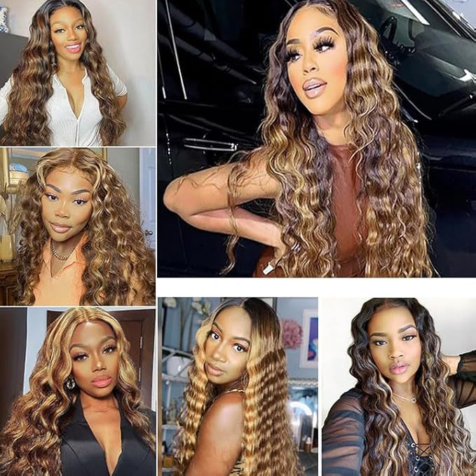 Honey Blonde Bundles Human Hair Highlight Deep Wave Bundle Brazilian Virgin Remy Hair 3 Bundles 16 18 20 Inch Niegmeag 2 Tone Black and Blonde Deep Wave Bundle 300g
