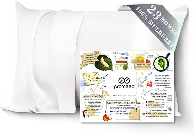 PROMEED 100% Mulberry Silk Toddler Pillowcase 13 x 18, Premium Natural 23 Momme Real Silk Pillow Case Toddler/Travel Size with Free Laundry Bag (Toddler/Travel-13 x18, White)