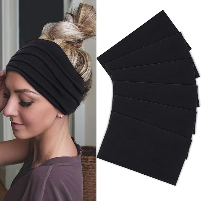 6 Pack Wide Turban Headbands for Women - Large Boho Head Wraps, Sports Workout Stretch Non-slip Soft Elastic Hair Bands