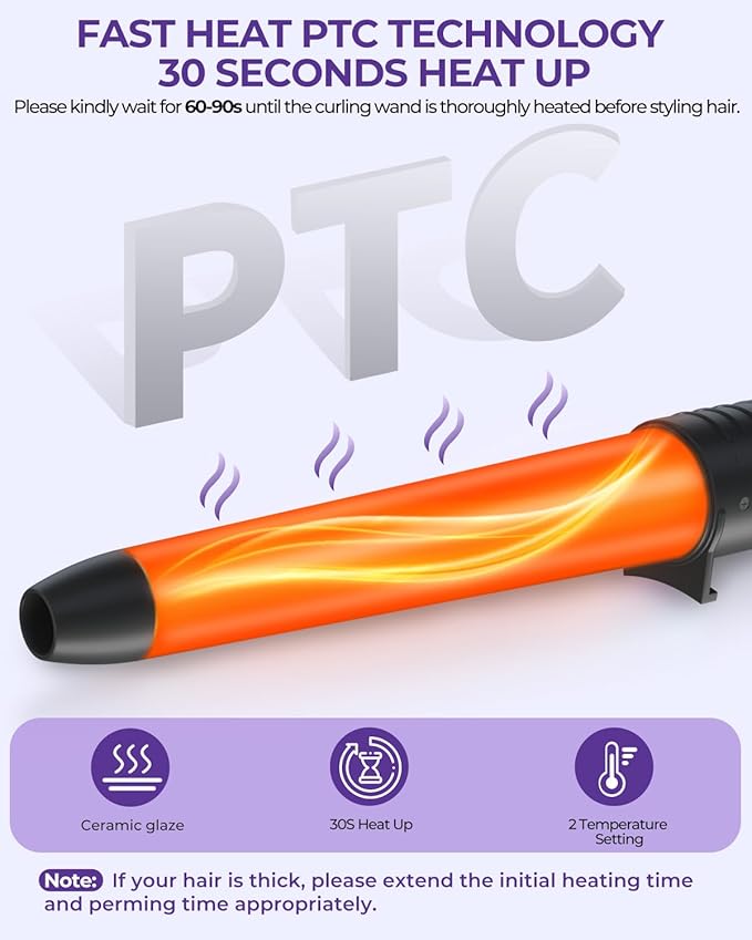 5 in 1 Curling Wand Set: Ohuhu Curling Iron Wand 5Pcs 0.35 to 1.25 Inch Interchangeable Ceramic Barrel Heat Protective Glove 2 Clips Dual Voltage Hair Curler Girls Women Mother Christmas Gift Rainbow