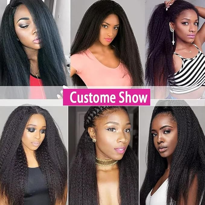 Seamless Kinky Straight Clip in Hair Extensions for Black Women Brazilian Virgin Human Hair Extensions 8Pcs Seamless Clip ins Human Hair with 18Clips Invisible PU Skin Weft 120g 26inch Natural Black