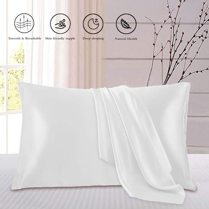 Satin Silk Pillowcase for Hair and Skin, Black Pillow Cases Standard Size Set of 4 Pack Super Soft Pillow Case with Zipper Closure (Ivory, Standard(4 Pack))