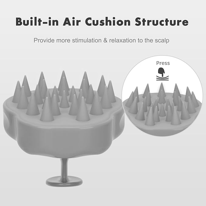 FREATECH Massager Shampoo Brush with Soft Silicone Bristles for Scalp Care, Shower Hair Scalp Scrubber Exfoliator for Dandruff Removal and Hair Growth, Wet & Dry for Men, Women and Kids, Grey