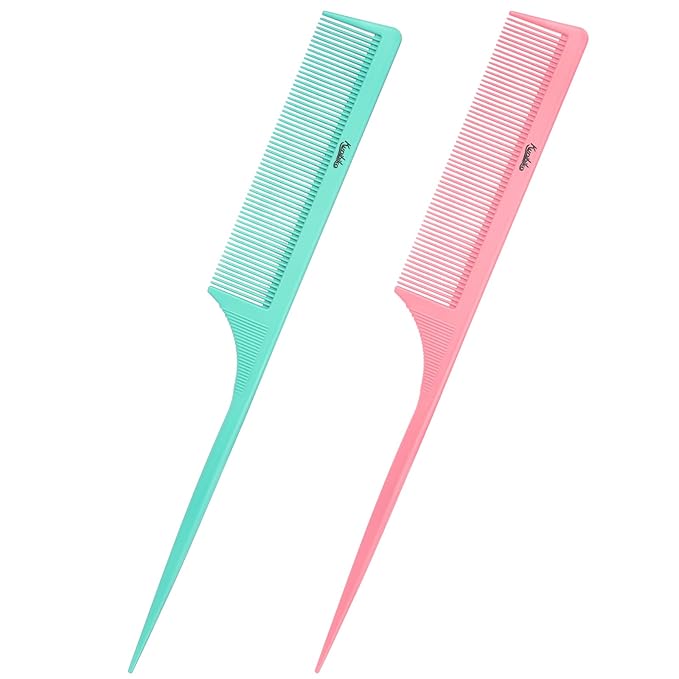 Rat Tail Comb for Women: 2pcs Fine Tooth Parting Tip Carbon Fiber Root Teasing Anti Static Combs （Green, Pink）