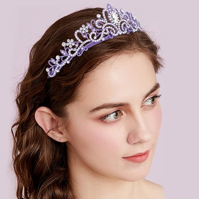 Didder Purple Tiara Crown Headband Princess Crowns for Women Girls with Combs Princess Tiaras for Little Girls Bridal Wedding Prom Birthday Party Halloween Princess Costume Crown