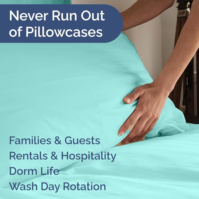Standard Pillow Cases Set of 10 - Ultra Soft Hotel Quality Pillowcase Covers - Comfy, Cozy & Wrinkle Free - Shrink, Stain & Fade Resistant - Machine Washable Pillow Protectors - 10 Pcs Set - Spa Blue