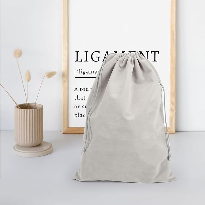 Segbeauty 2pcs Velvet Satin Bags with Drawstring, 15.7x11.8in Large Velvet Drawstring Bag Jewelry Bags with Satin Liner, 40x30cm Hair Dryer Storage Bag Pouch for Diffuser Clothes Gray