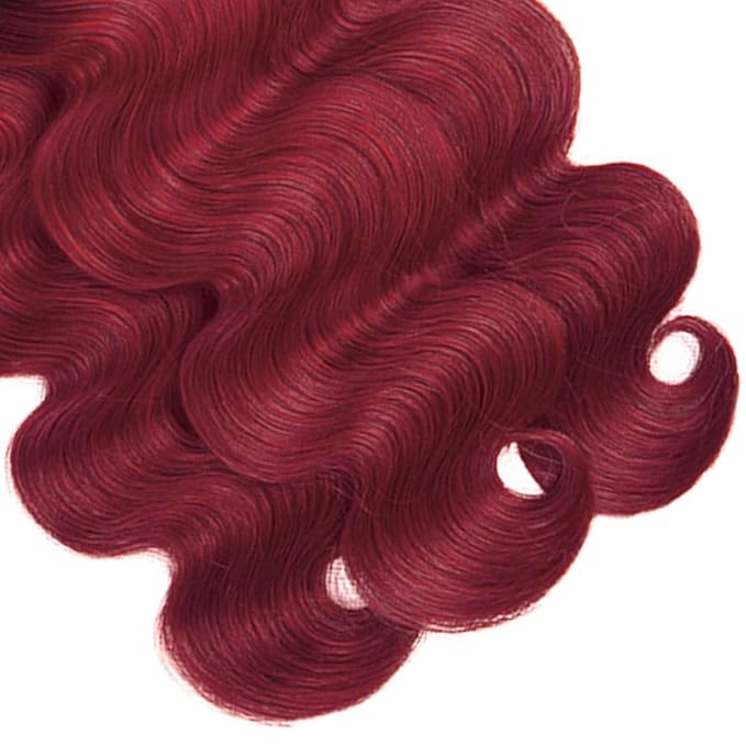 99j Bundles Human Hair Ombre Red Body Wave Bundle Niegmeag Brazilian Virgin Remy Hair 3 Bundles 18 20 22 Inch Double Weft 2 Tone Black and Burgundy Bundle Hair Weave
