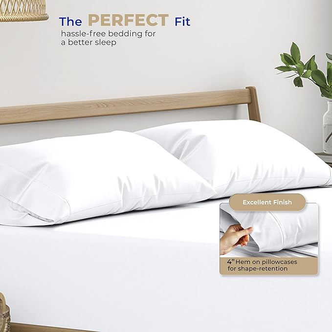 THREAD SPREAD 100% Cotton King Size Pillowcases Sets of 4-400 Thread Count Cotton Pillow Cases, Ultra Soft Cooling Sateen Weave Pillowcases, Set of 4 Pillow Covers for King Pillows - White