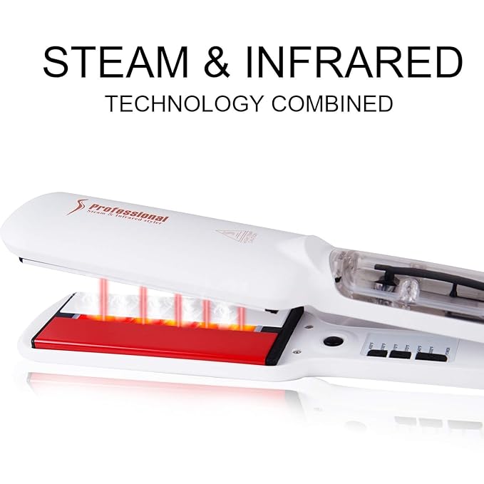 DORISILK Steam Hair Straightener and Curler Iron 2 in 1, Professional Salon Infrared Flat Iron Wide Tourmaline Ceramic Plate, Vapor Straighteners for Hair Instant Heat Up Adjustable Temp, 2 Inch White