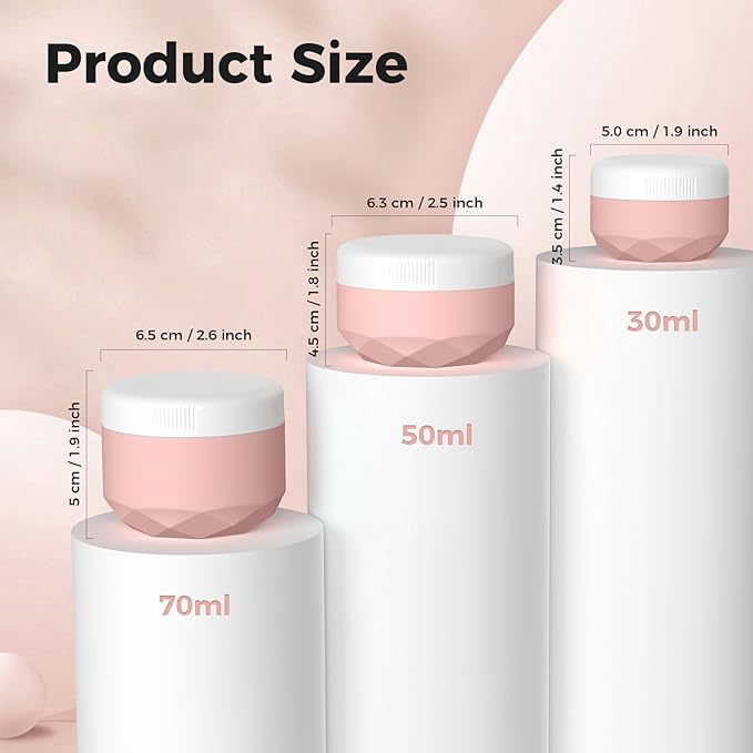 Travel Containers for Toiletries, 4-Pack TSA Approved Silicone Jars (2.5oz) - BPA Free Leakproof Cosmetic Containers for Creams, Lotion, Skincare & Makeup with Bonus Waterproof Bag